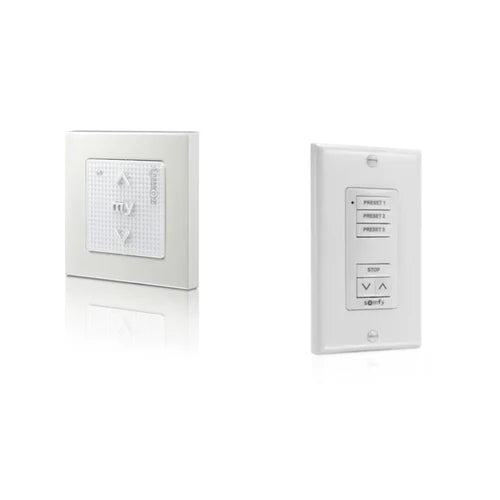 Somfy Smoove and DecoFlex RTS wireless wall switches for motorized shades and curtains