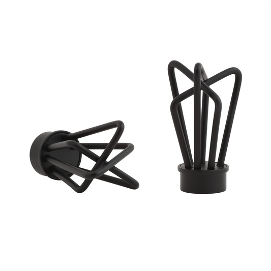 Kirsch 1 3/8 inch Designer Metals Archer modern architectural geometric finial for drapery rods shown in Black finish